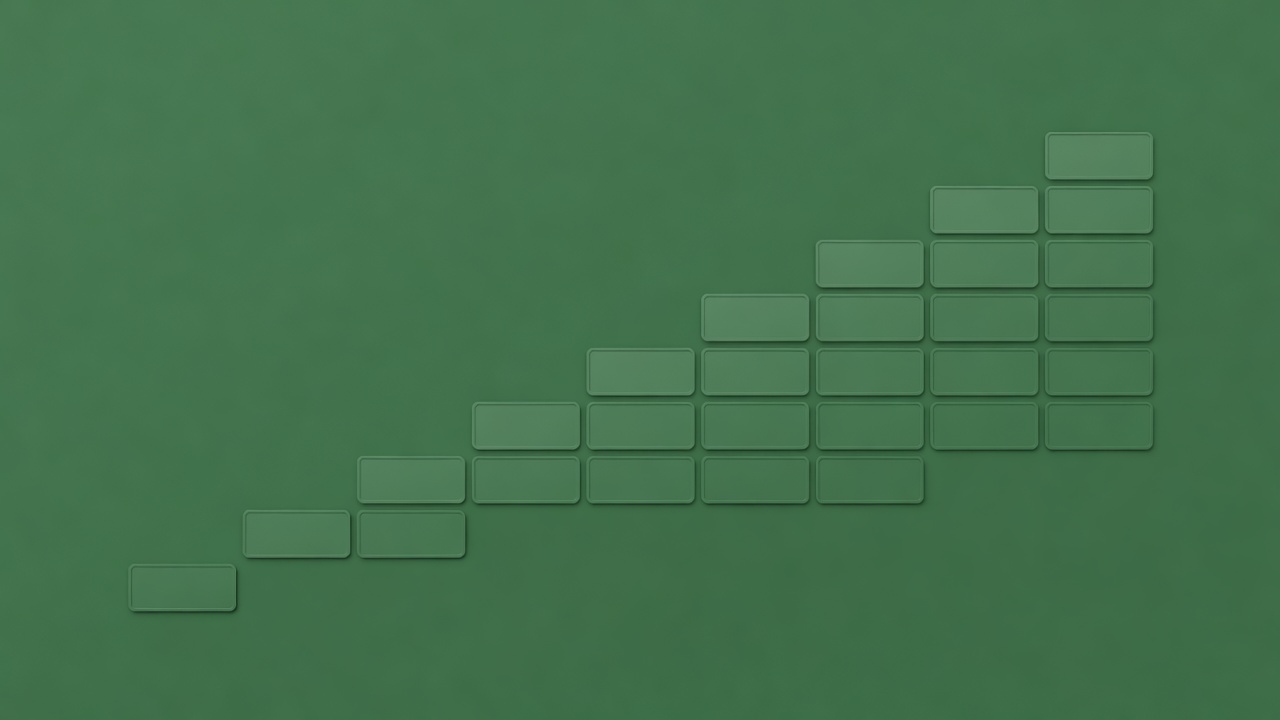 Soft-lit numbered episode tabs rising in sequence on a plain forest-green background